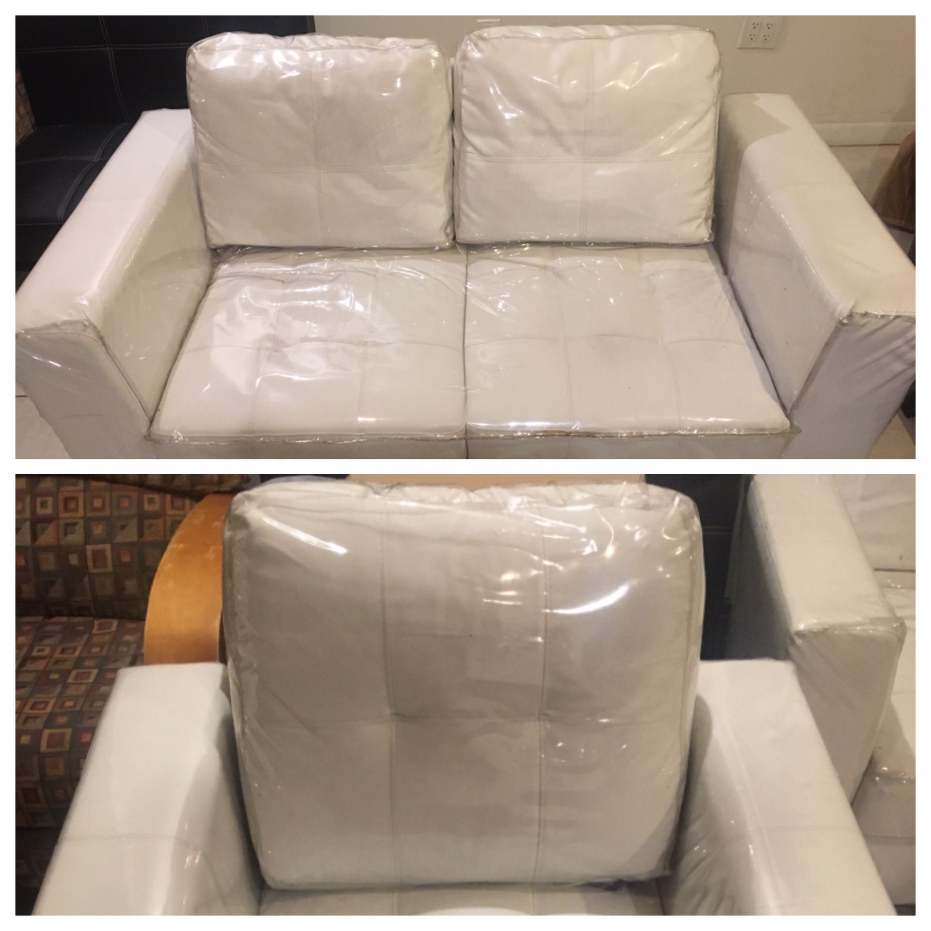 2 piece leather couch set. 1 loveseat and an individual chair white.