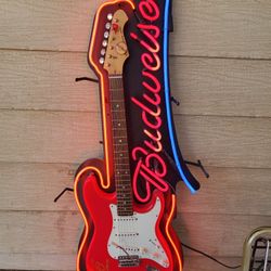 ARIA BUDWEISER RARE LIMITED EDITION NEON GUITAR SIGN WITH WHAMMY BAR