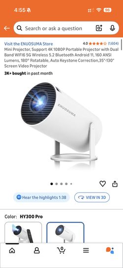 Mini Projector, Support 4K 1080P Portable Projector with Dual Band WIFI6 5G Wireless 5.2 Bluetooth Android 11, 160 ANSI Lumens, 180° Rotatable, Auto K