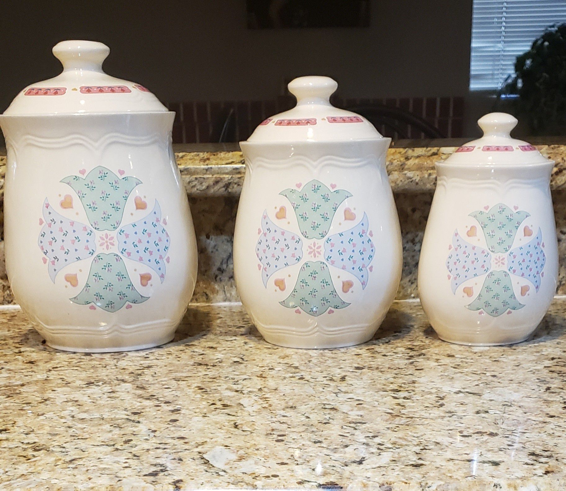 Kitchen canisters from Home Goods. Set of three.