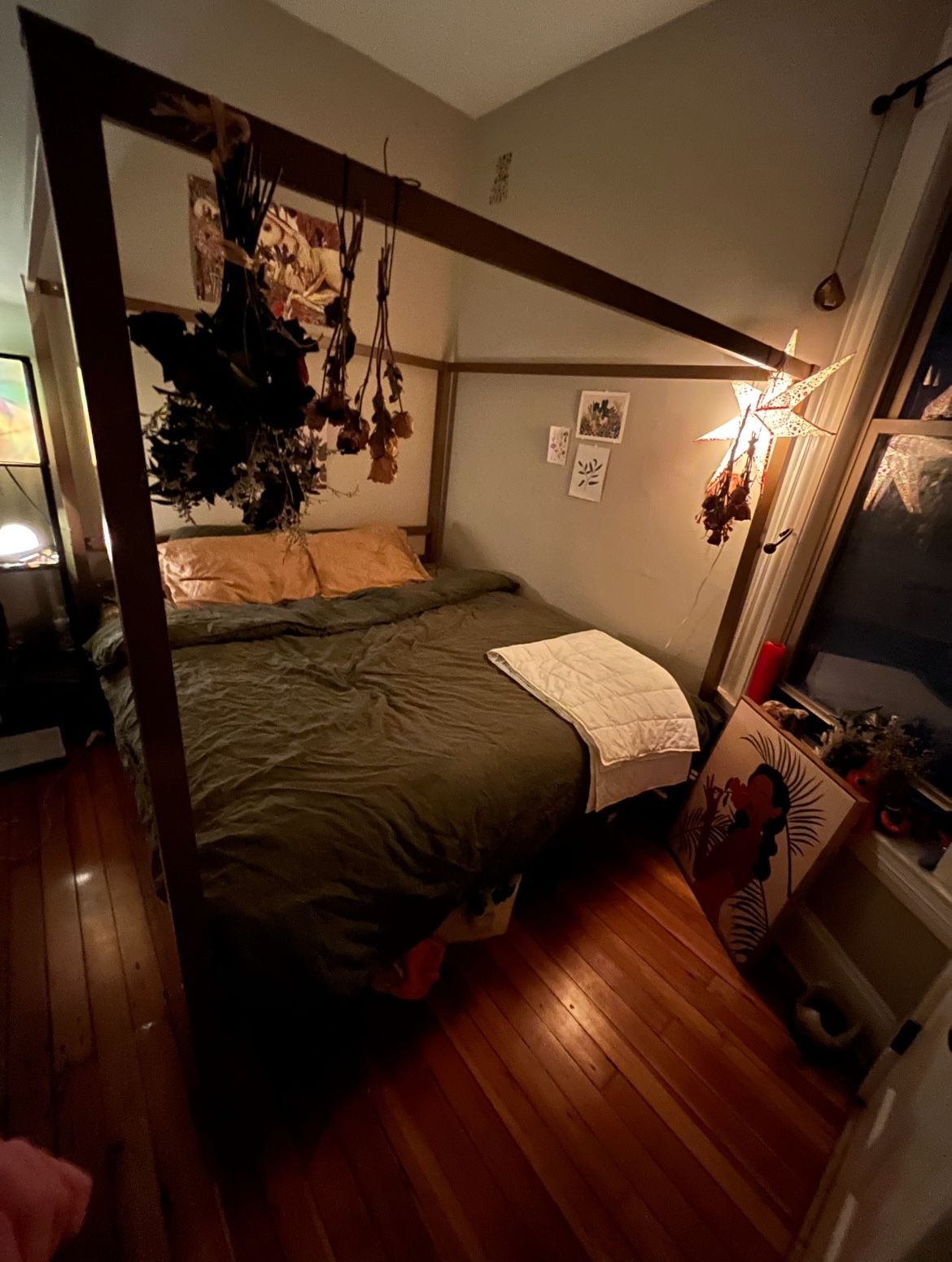 gold metal canopy bed frame - king