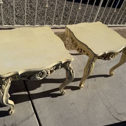 Two Hardwood Scrolled End tables 
