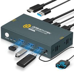 USB3.0 KVM Switch 2 Port HDMI, 4K@60Hz KVM Switch 1 Monitors 2 Computers with 3 USB3.0 Ports, HDMI KVM Switches for 2 PCs Share 1 Monitors and USB Dev