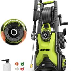 4000 PSI Electric Pressure Washer, 2.5 GPM Power Washer-33FT Hose Reel-4 Nozzles