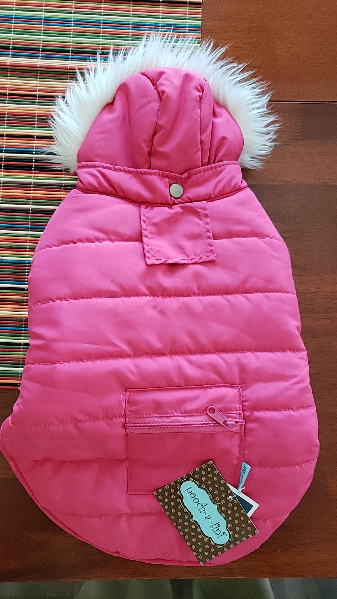 Pooch a lini hooded fur dog parka pink size s-m
