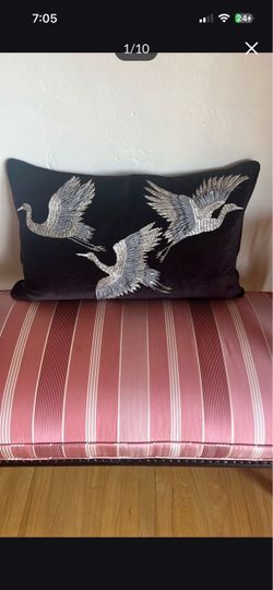 Z Gallerie Decorative Lumbar Bolster Pillow Birds Crane Cranes Back Throw Support Velvet embroidery
