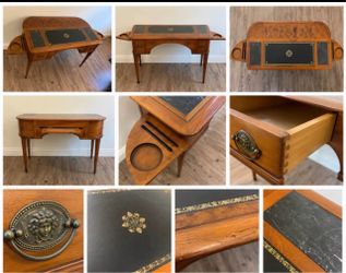 French Louis XVI Directoire Style Cherry Wood Executive Desk – Marble, Leather & Brass