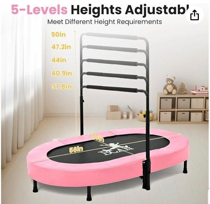 BCAN 56'' Kids Trampoline Indoor, Double Trampoline with Adjustable Handle for Kids,Max Load 250bls Mini Trampolines
Product Dimensions 56"L x 36"W x