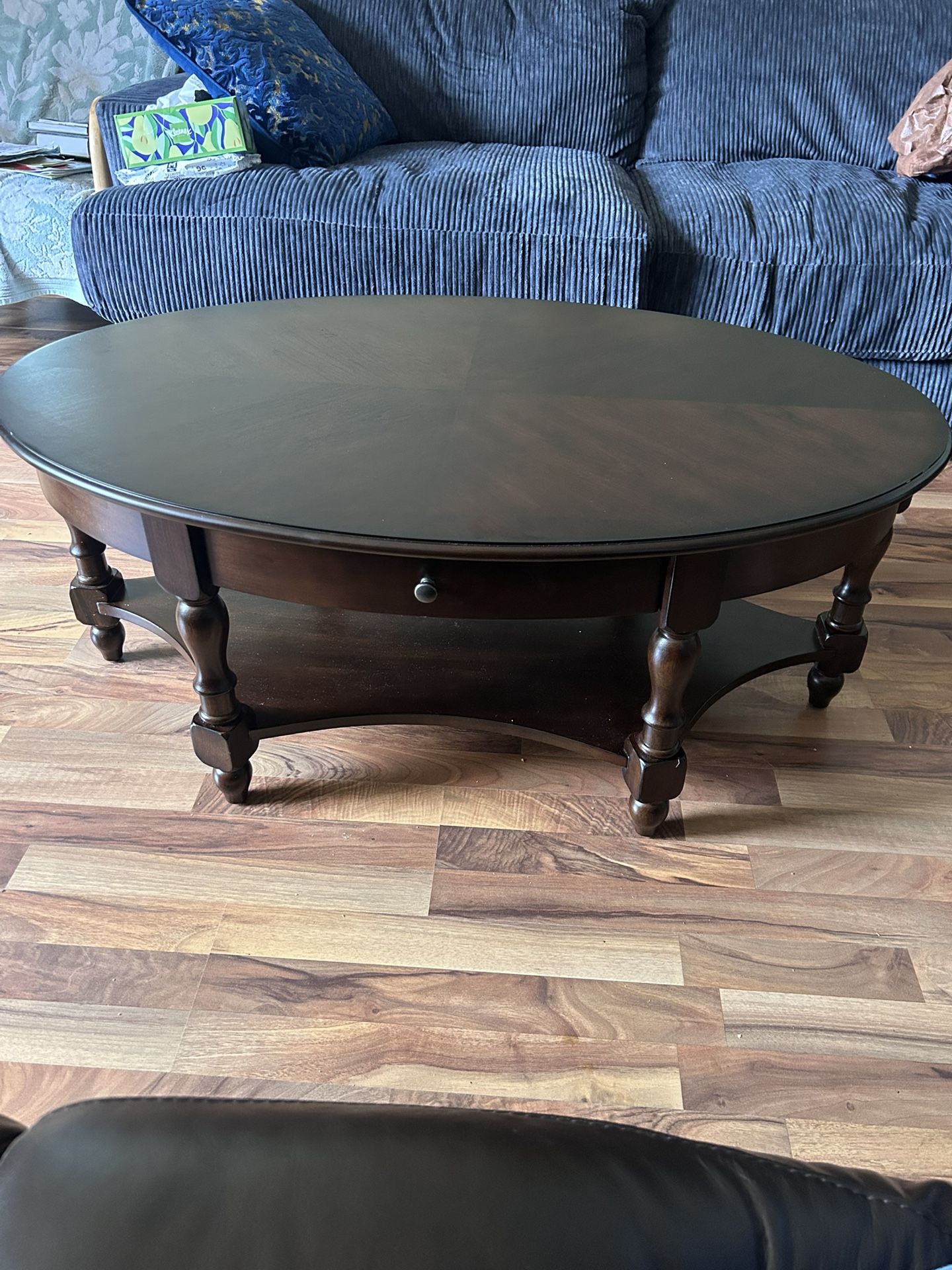 Round Red Walnut Coffee Table - Like New