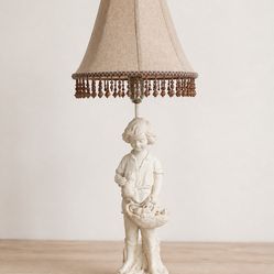 Vintage Collectors 1950s French Provincial Porcelain Statue Lamp Kitten Basket
