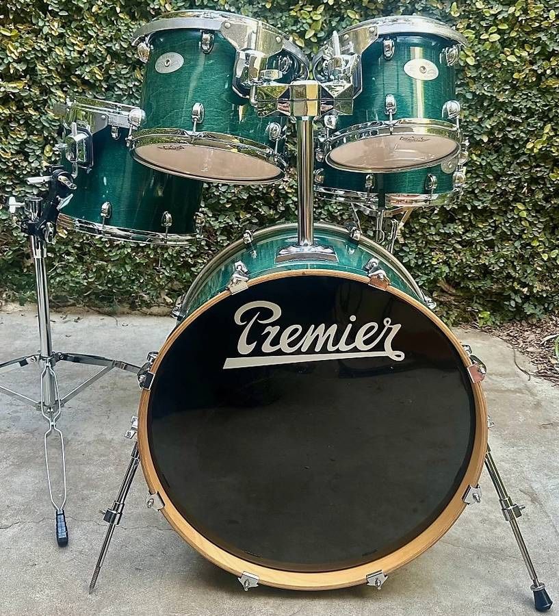 Premier Green Artist Birch 5 piece Drum Set Shell Pack. 10" 12" 14" toms. 22" bass drum. 14" snare.