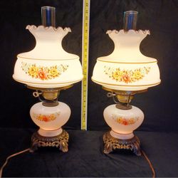 Pair Of 3 Way Electrical Vintage Hurricane Lamps