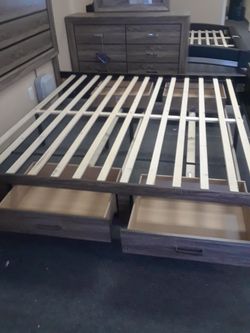 Eastern King bedroom set Comfort Inn eastern King platform bed frame dresser mirror and nightstand box spring is not required