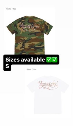 Supreme FW26’ week 1 Gems Tee Woodland Camo, & White