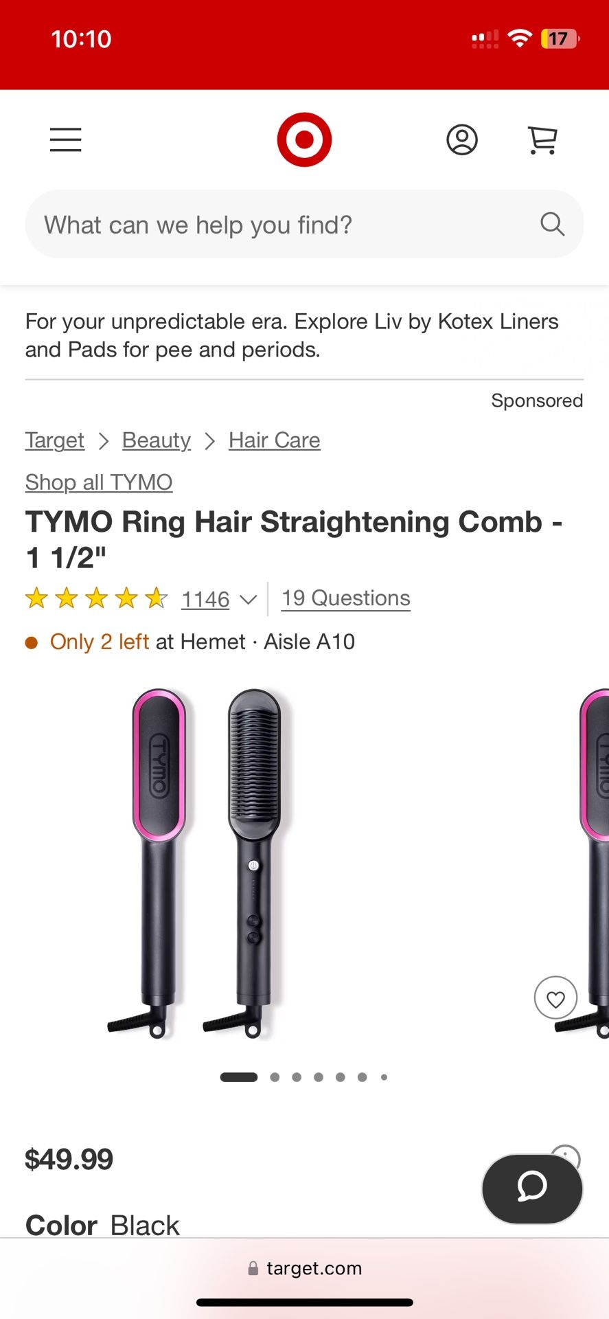 TYMO Ring Hair Straightening Comb - 1 1/2"