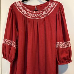 Red Embroidered Boho Blouse – Size 14W