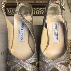 Jimmy Choo Amely Slingback Platinum Ice Wedge Sandals - Size 36.5 UK Size 6.5 US