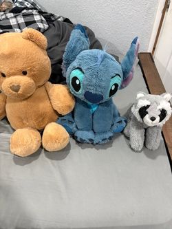 Plush Toy Lot of 3 – Disney Stitch Plush (Disneyland), Teddy Bear & Raccoon. Separate or together