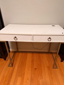 White and Gold Writing Desk with Two Drawers