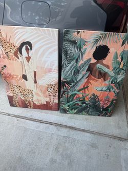 Set of 2 Tropical Women Canvas Wall Art