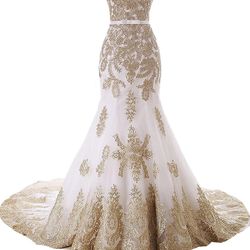 Wedding Dress With White & Gold