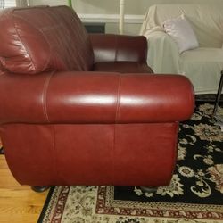 Burgundy High-Quality Leather couch Loveseat