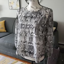 Just fab Black And White Goemetric Blouse Top