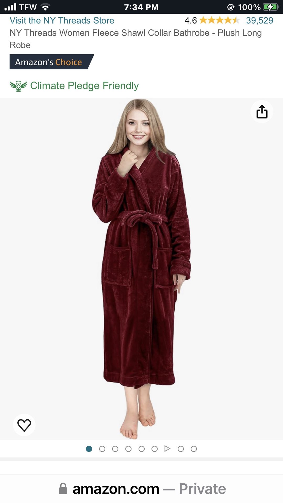 **Price Cut.!!**”NY Threads Med Burgundy Bathrobe NEW 