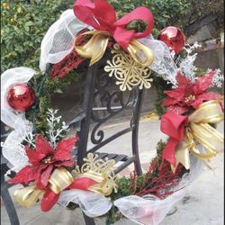 Custom Christmas Wreath -red, gold, white