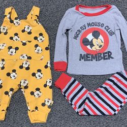 Mickey Mouse boys overalls (18 month) and pajama set (18/24 month) - worn once like new 