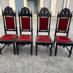 Vintage Gothic Red Carved Wooden Chairs 