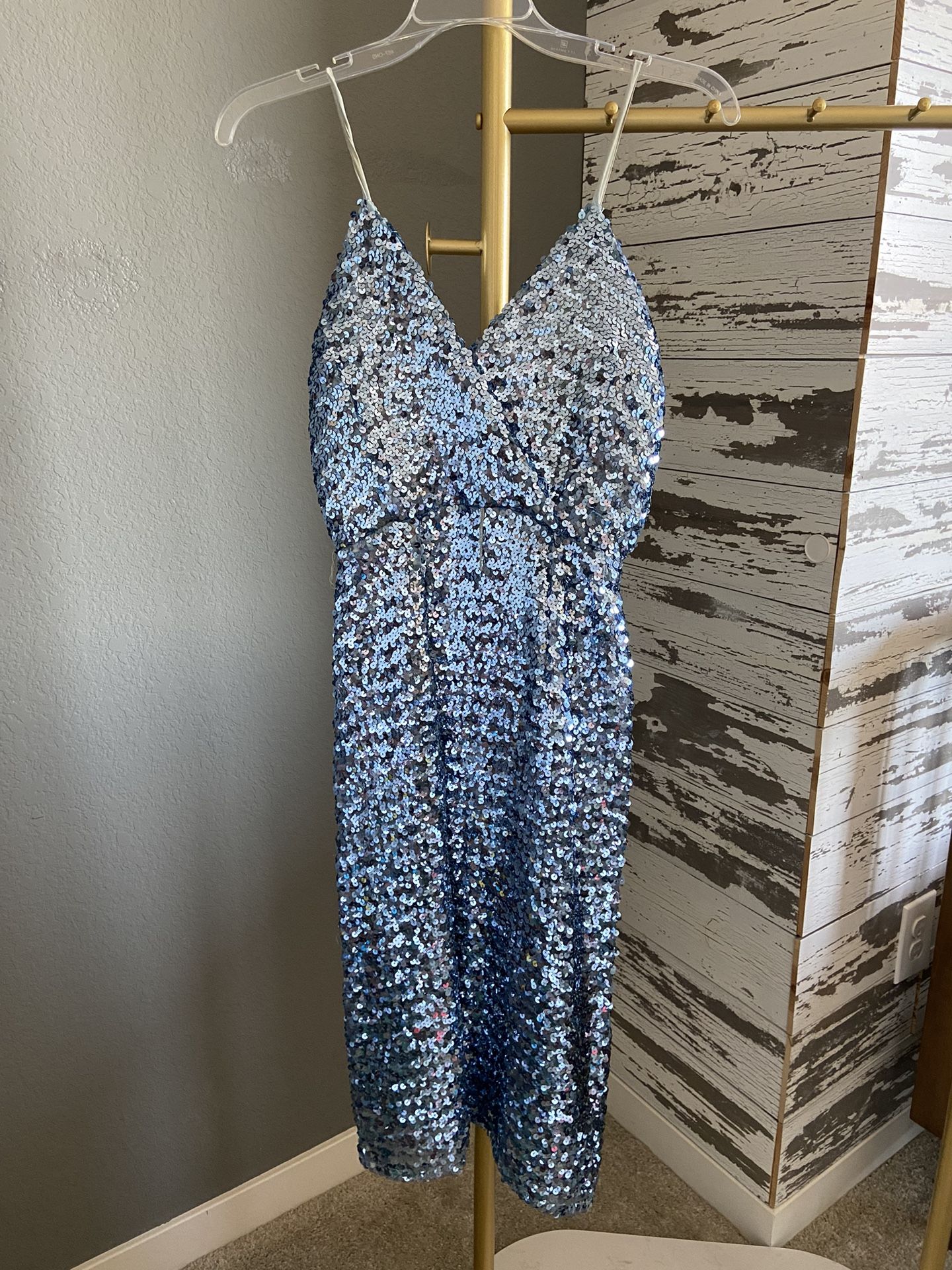 Vintage Blue Sequin Pin Up Cocktail Dress 