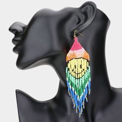 Smiley Seed Bead Fringe Earrings