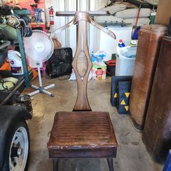 Antique Mens Valet Butler Jacket Rack With Stoeage Seat.