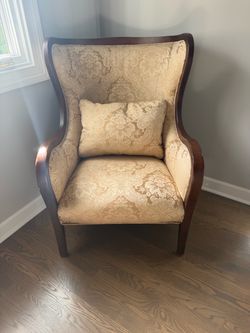 Wingback Accent Chair with Damask Upholstery