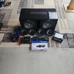 Kicker Subwoofer, Amp, Alpine Door Speakers, Tweeters, Kenwood Receiver.