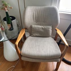 Accent Chair With Pillow Beige And Real Wood 