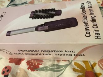 Cordless Travel Curling Iron Brush,8000mAh,Portable 1'' Mini Cordless Hair Curler&1.5''Ceramic Hot Straightener Comb with 200M Negative Ions, Dual Vol