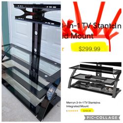Nice Glass & Metal TV Stand with Adjustable Integrated Mount