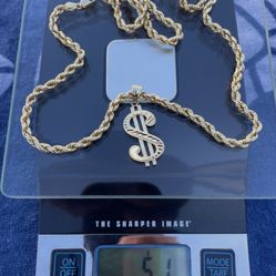 24” 14k 47 GRAMS SOLID GOLD ROPE CHAIN  AND 14k SOLID GOLD 4 GRAM MONEY SIGHN CHARM