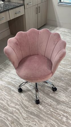 Pink Velvet Shell Vanity Chair – Swivel, Rolling, Chrome Base