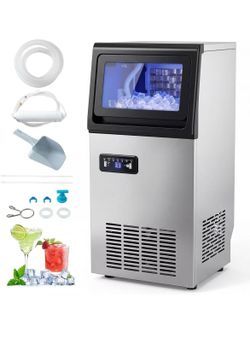 Large Commercial Ice Maker Machine 130LBS/24H, 36 Cubes in 10Mins Stainless Steel Ice Maker with 26Lbs Storage Bin, Self-Cleaning, 23H Timer for Offic