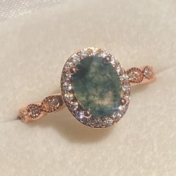 Moss Agate Rose Gold Ring S925 Sz 6, 7 Or 8