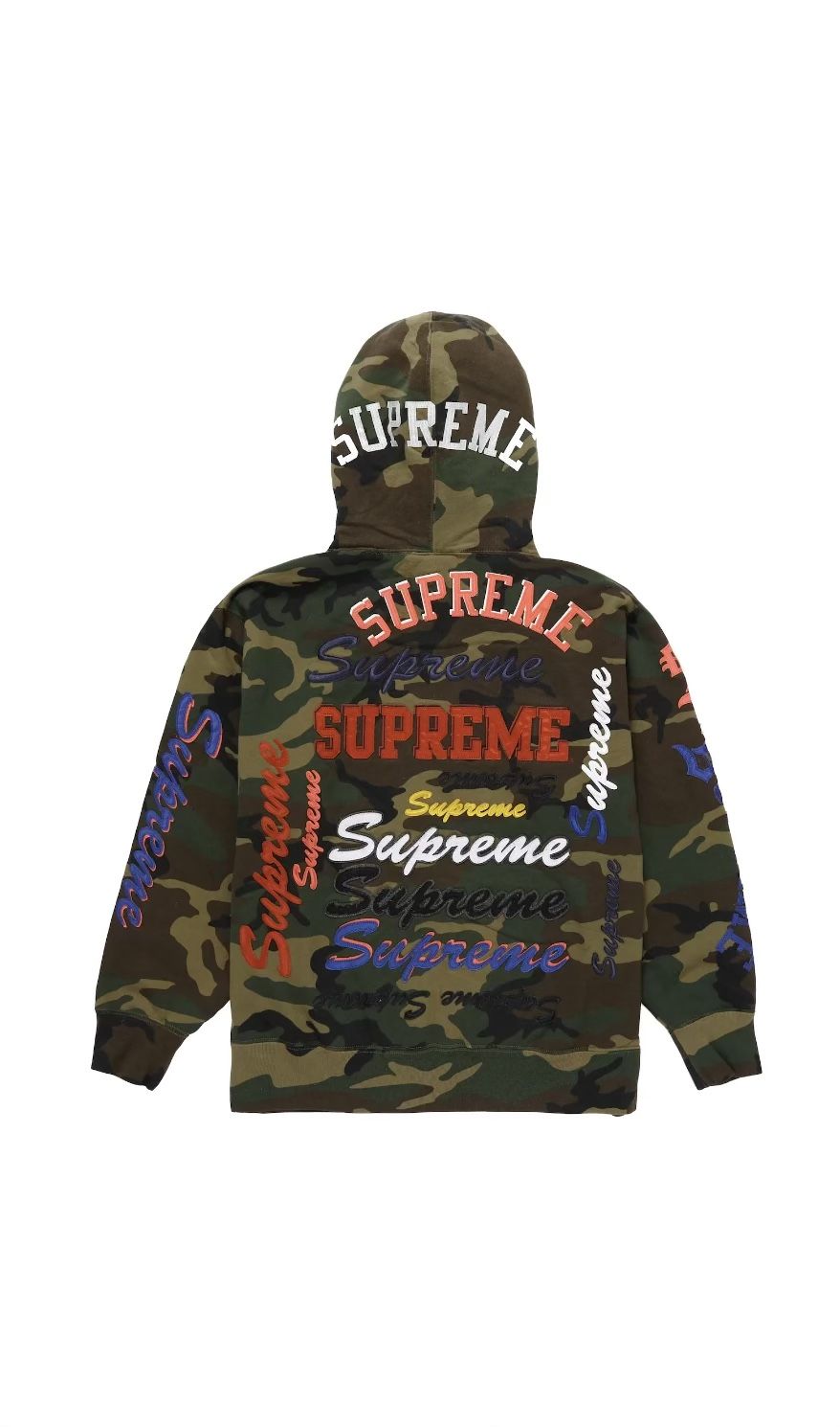 SUPREME MULTI LOGO HOODIE WOODLAND CAMO SIZE MEDIUM