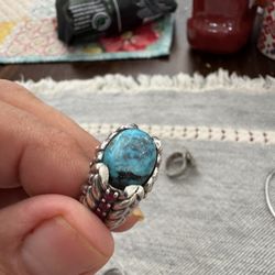 Vintage Turquoise Ring Size 8 Sterling Silver 