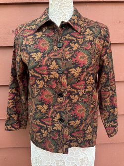 Briggs New York Vintage Black Red Green Paisley Button Up Shacket Jacket Punk