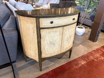 Vintage Style Painted Half Moon Accent Cabinet with Floral Design