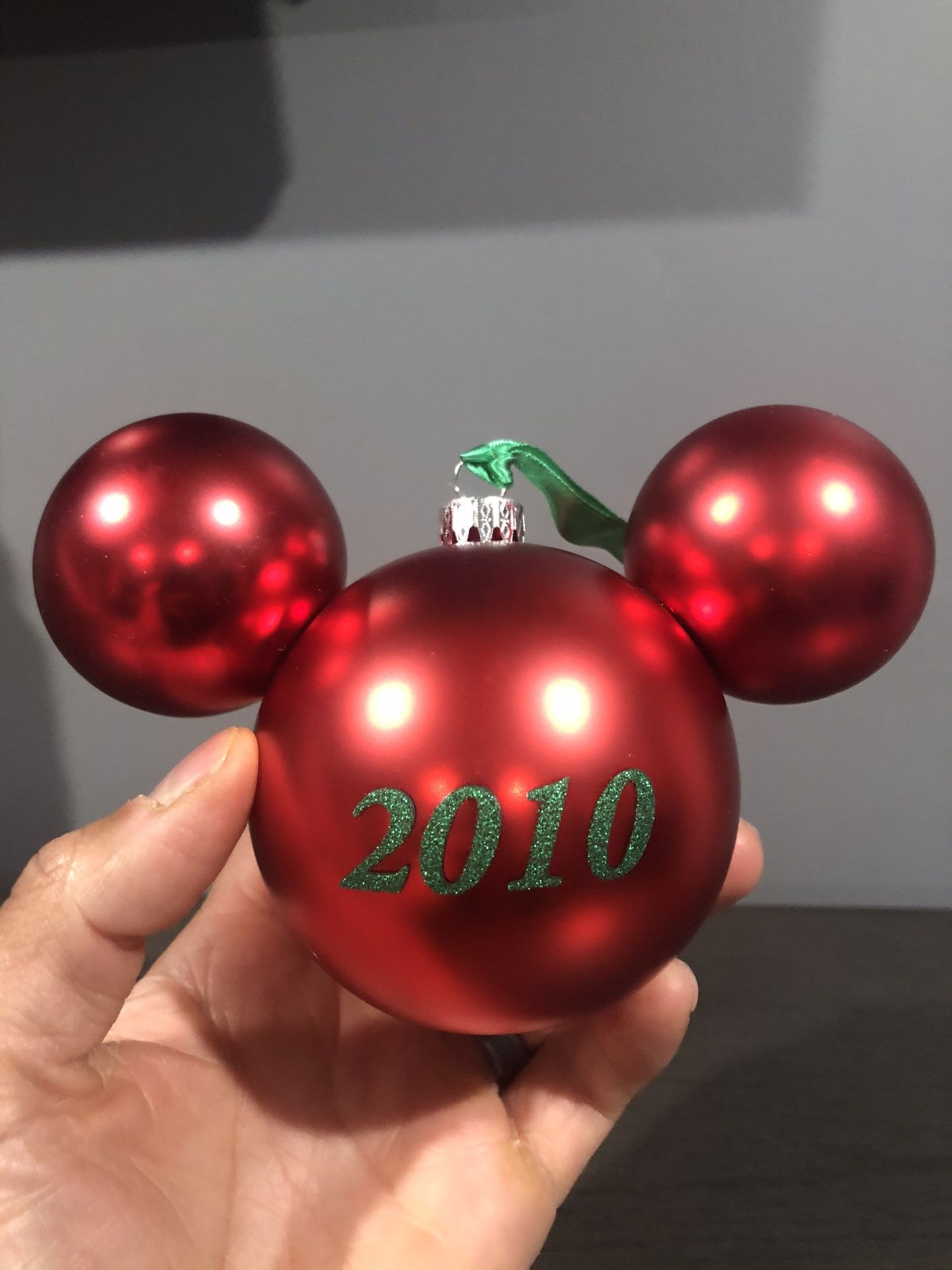 Disney MICKEY EARS Glass Red Ornament