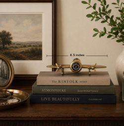 Vintage Brass Airplane Clock – Desktop Aviation Decor