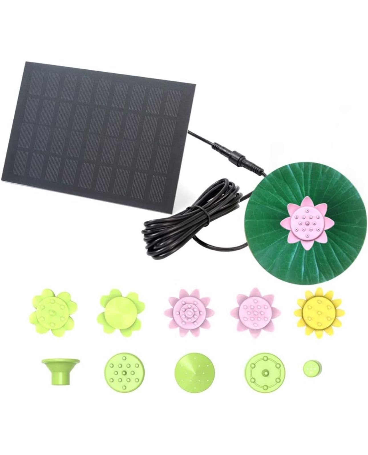 Solar Fountain Kit with Panel, 1.8w Garden Fountains Outdoor Solar with 8 Petals Nozzles, Floating Solar Powered Fountain Pump for Bird Bath, Pond, Ga